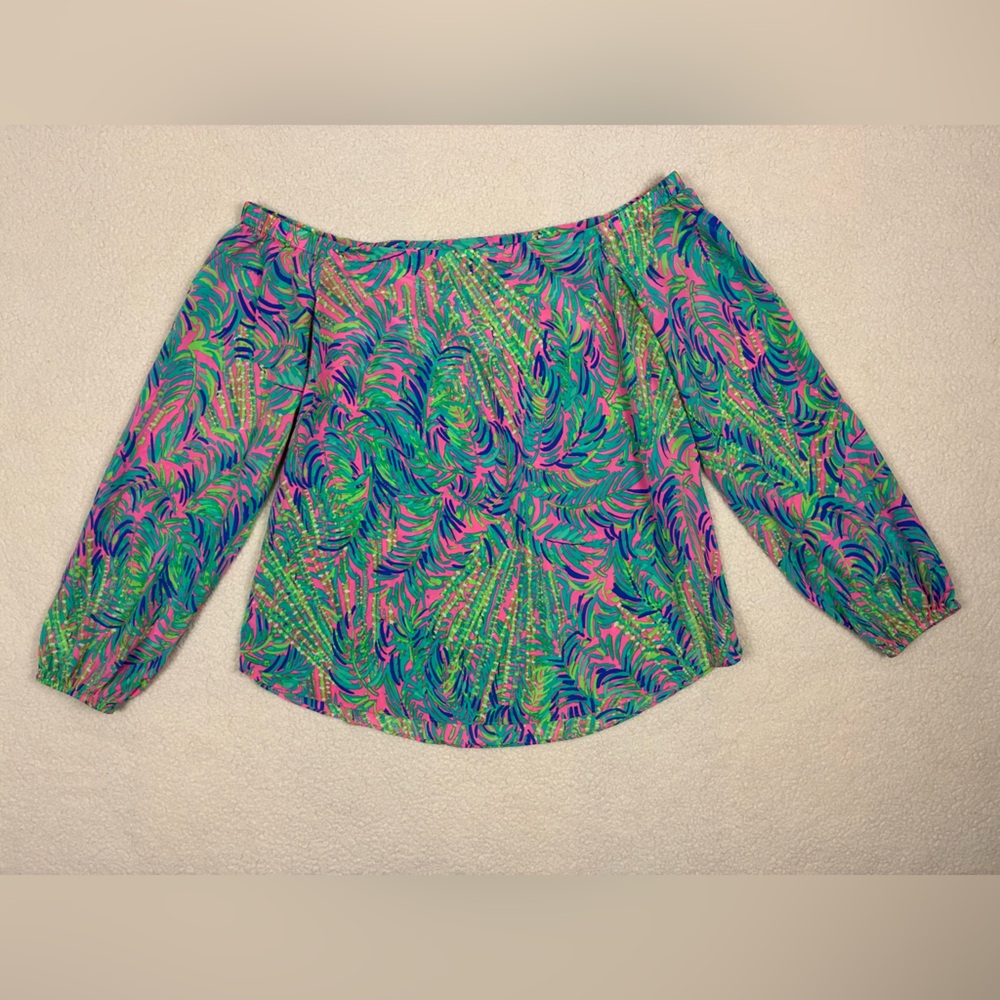 Lilly Pulitzer Adira Silk Off The Shoulder Top Medium Pink Sunset Coco Breeze - Picture 3 of 8